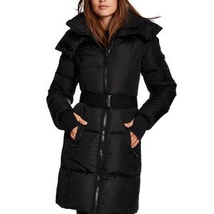 SAM Noho Belted Hooded Long Puffer Coat